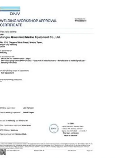 DNV welding workshop approval certificate