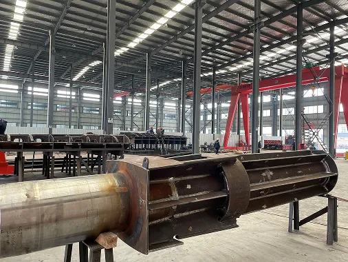 Rudder stock and trunk assembly in the production hall