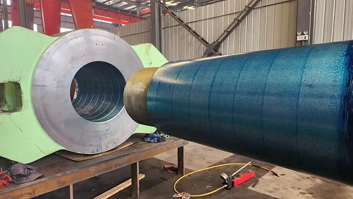 Machined rudder stock in the lathe