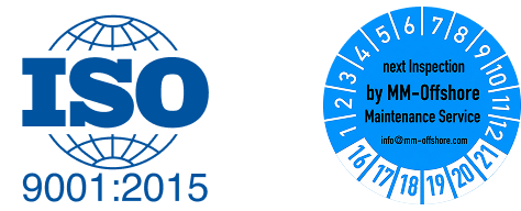 ISO 9001:2015 seal and MM-Offshore maintenance inspection sticker